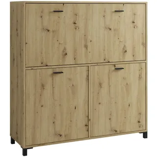 byLIVING Sekretär Montana/Sekretär Artisan Eiche/Office-Schrank mit 1 Klappe und 2 Türen/Schwarze Griffe/B 120, H 127, T 40 cm