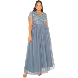 Maya Deluxe Damen Maxi Abendkleid Elegant Hochzeit V-ausschnitt Brautjungfernkleid Empiretaillierung Abschlussball Bridesmaid Dress, Dusty Blue, 44 EU - 44