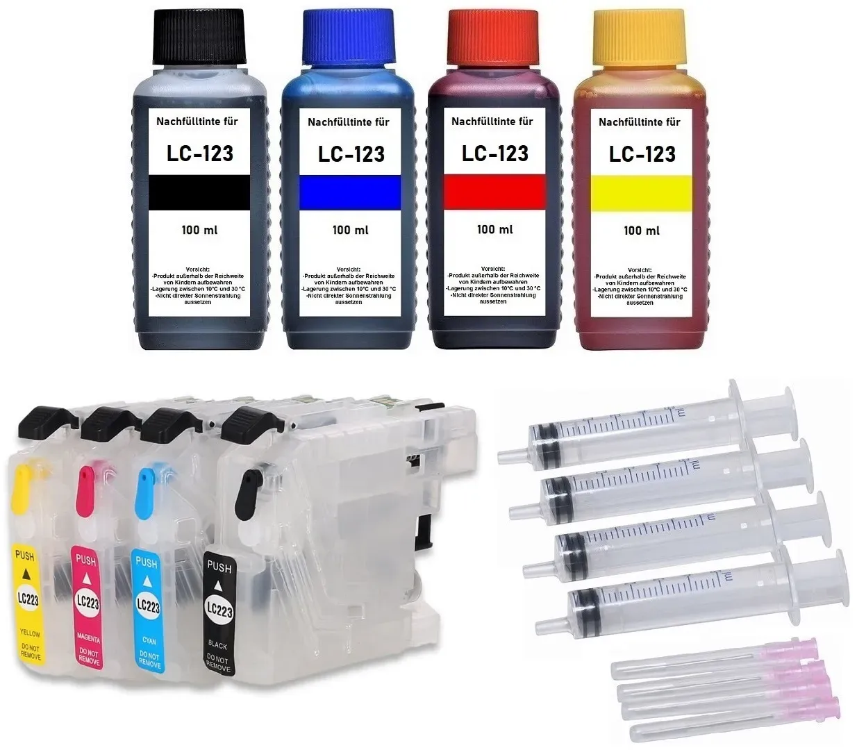 Wiederbefüllbare Tintenpatronen Brother LC-123 + 400 ml Nachfülltinte, LC123