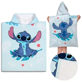 sarcia.eu Disney Stitch Kinderpoolhandtuch, SCHNELLTROCKNENDER Poncho mit Kapuze für Kinder, 100% Baumwolle 50x115 cm Oeko-TEX (F)