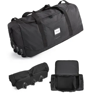 BAGSMART Faltbare Reisetasche mit Rollen, 83L Leicht Sporttasche 3-Rollen große Reisetasche Herren & Damen, Kann aufgerollt und aufbewahrt Werden, Schwarz