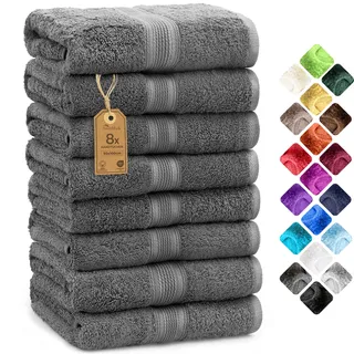 NatureMark 8er Pack Handtücher, 100% Baumwolle, 50 x 100 cm, Handtuch Set Anthrazit grau