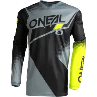 O'Neal | Motocross-Jersey Langarm | MX Enduro | Gepolsterter Ellbogenschutz, V-Ausschnitt, atmungsaktiv | Element Jersey Racewear V.22 | Erwachsene | Schwarz Grau Neon-Gelb | Größe M