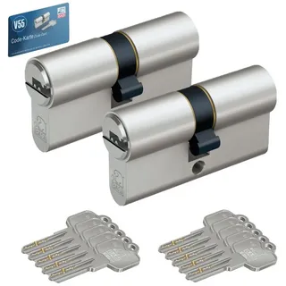 BASI Schließzylinder 2er SET V55, Gleichschließend, diverse Längen, (Spar-Set, 2-St), 2xDoppelzylinder 30/40 mm, 5 Stiftzuhaltungen, 10 Schlüssel, Codekarte Doppelzylinder - 30/40 mm
