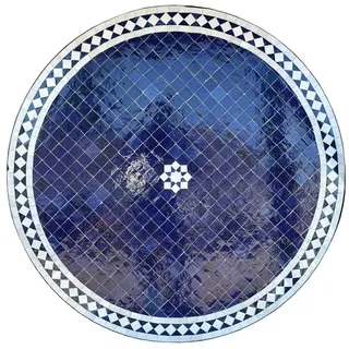 Mediterraner Tisch Mosaiktisch Garten Balkon Esstisch Rund Ø 60 cm Blau-Weiß