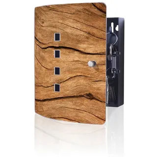 banjado Schlüsselkasten Edelstahl Trockenes Holz (verstellbarer Magnetverschluss, mit 10 Haken), 24 x 21,5 x 7 cm schwarz