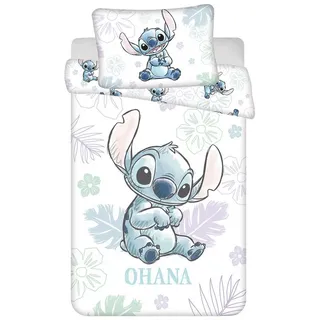 Jerry Fabrics Stitch Ohana Wendebettwäsche 100x135 cm & Kopfkissen Bettbezug Set | 100% Baumwolle | Kinderbett