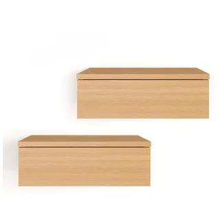 komto Wandregal mit Schublade Buche - Nachttisch Hängend 2er Set Nachttisch Wandmontage Wandschublade Nachtschrank Hängend | Monaco 42 x 30 x 15 cm