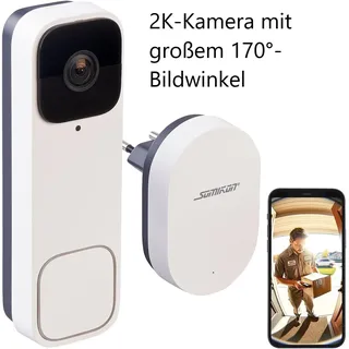 Somikon Kabellose WLAN-2K-Video-Türklingel, 170°, KI-Paket-Erkennung, PIR, App
