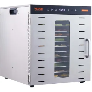 Vevor 1000 W Dörrautomat Edelstahl 300 x 280 mm 10 Stk Tabletten 360° Trocken Dörrgerät 30-90°C Temperaturregelung 0,5 bis 48-Stunden-Timer