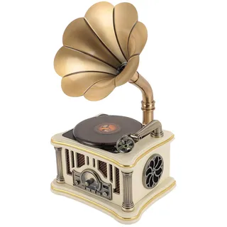 Cuifati Grammophon-Plattenspieler, Bluetooth-Phonograph-Schallplatte, AUX-Eingang, Vintage-Retro-Stil-Grammophon für Musik-Player/Heimdekoration/Retro-Kollektion (WHITE)