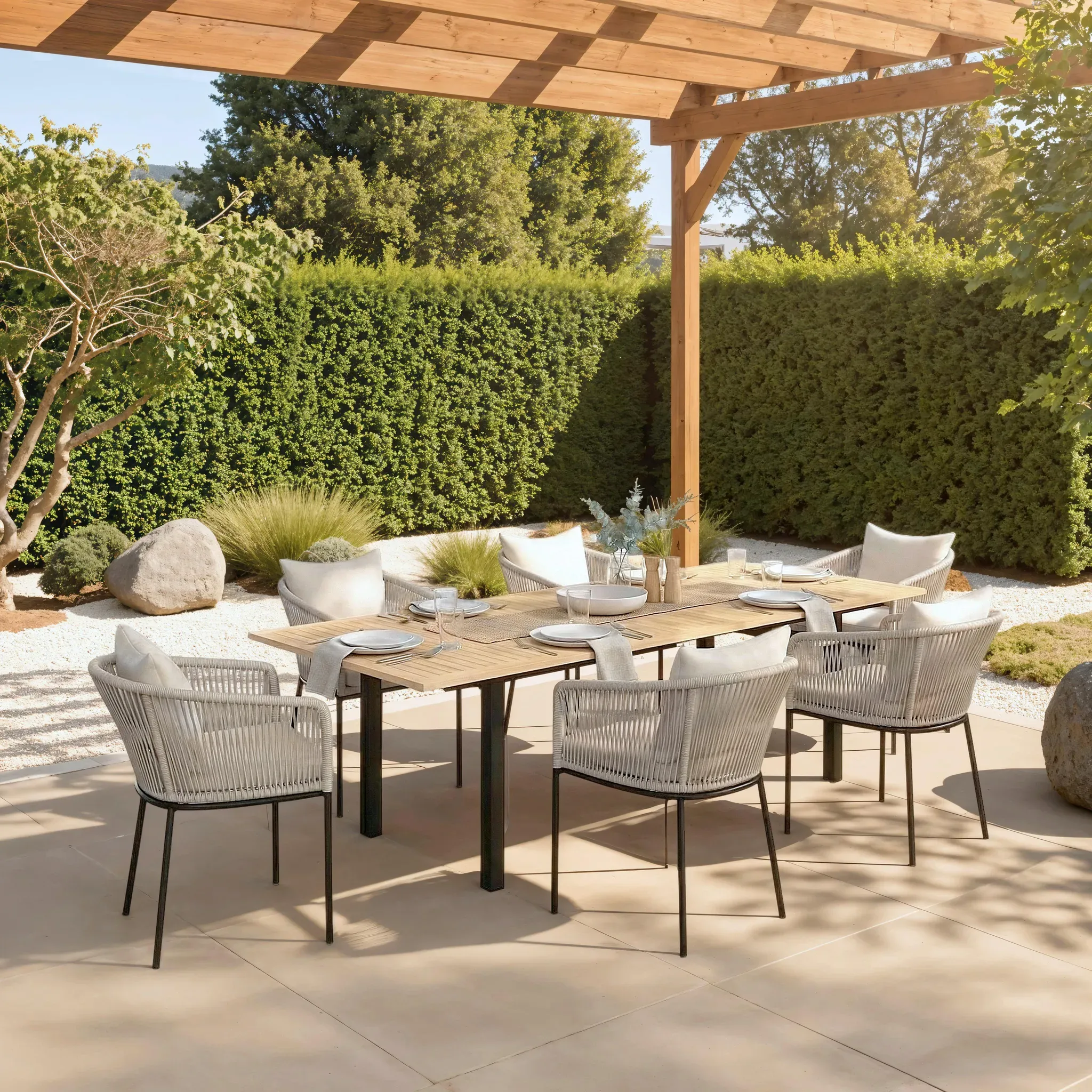 Gartengarnitur Giovanna Creme Holz/Metall/Textil