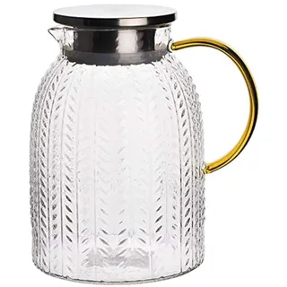 Warm Crystal, Der Glas-Wasserkrug mit Deckel und Griff, Glas-Teekanne, Karaffe, Teekanne und Krug für Kaffee, Saft, Eiswasser und Blütentee geeignet für Ihren Kühlschrank und Kaffeebereiter (1,70 ml)