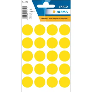Herma 1871 gelb Ø 19 mm, 20 pro Bogen, selbstklebend, Markierungspunkte für Kalender Planer Basteln, matt, blanko Papier Farbpunkte Etiketten Aufkleber