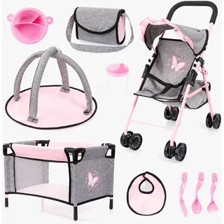 Bayer Design 10-in-1 Puppenwagen Set Grau/Rosa