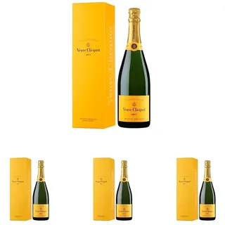 Veuve Clicquot Yellow Label Brut Champagner mit Geschenkverpackung, 750mL (Packung mit 4)