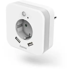 Hama LED-Nachtlicht mit Steckdose 2 USB-Ausgänge Bewegungs- und Lichtsensor Weiß