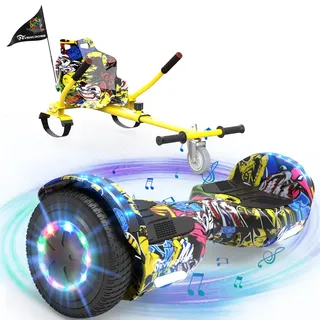 EVERCROSS 6,5" Hoverboards mit Sitz, Self Balance Scooter mit Bluetooth & LED, Hover Board mit Hoverkart mit 4Ah Batterie für Kinder Jügen Erwachsen Gelb