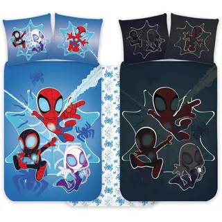 BrandMac Spidey Kinderbett Bettwäsche Set 100x135 cm + Kissenbezug 40x60 cm 100% Baumwolle | Nachtleuchtender Stil Babybettwäsche Set perfekt für Kinder | Spiderman weiche Wendebettwäsche für Jungen und