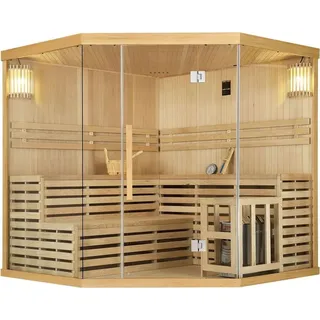 Artsauna Saunakabine Espoo200 Premium mit Harvia Ofen – 5 Personen – Hemlock Holz & Glasfront