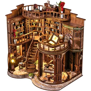 Spilay Miniatur Haus, DIY Miniature House Modellbausatz Mit LED-Licht, Puppenhaus Holz Tiny House, Kreativer Geschenk für Erwachsene Weihnachten Valentinstag Geburtstag (Dreamy Book Hall)