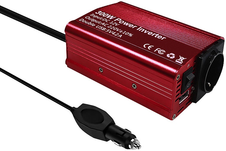 300-Watt-Kfz-Spannungswandler auf 230 Volt, 2x USB, 600 W Spitzenlast