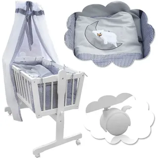 Oskar Wiege weiß inkl. Komplettset Mondbär blau/grau