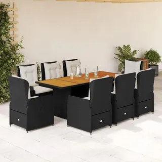 verderoom IKAYAA Rattan Essgruppe Personen Gartenmöbel Essgruppe mit Tisch und Verstellbare Hochlehner Stühlen Garten Sitzgruppe Schwarz Rattan Gartenmöbel Set mit Auflagen Sitzgarnitur mit 190 cm