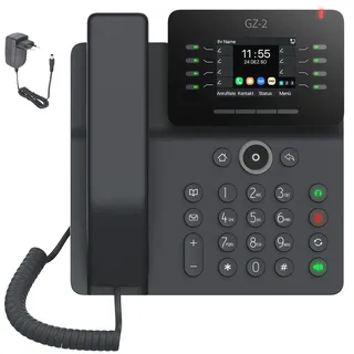 GEQUDIO IP Telefon GZ-2 mit Netzteil - Fritzbox, Telekom kompatibel - Freisprechen & Farbdisplay - Anleitung für FritzBox, Sipgate, Telekom Digitalisierungsbox, easybell (ohne WLAN)