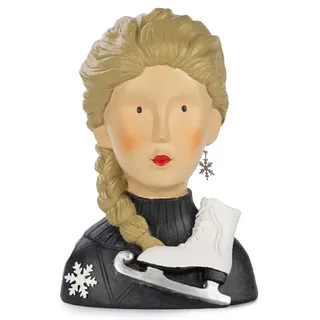 ETC Baden Import Ladykopf Dekokopf Dekobüste Dame mit dickem Zopf und Schlittschuh