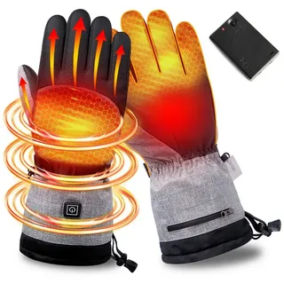 BTTO Hsch. Fahrradhandschuhe Winter Handschuhe Beheizte 3AA-Batterie Touchscreen-Handschuhe Wasser Sporthandschuhe 3 Temperatur Thermo Handschuhe für Damen&Herren grau