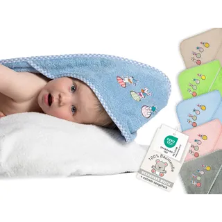 ZOLLNER Baby Kapuzenhandtuch in 100x100 cm - hellblau - hautfreundlich und kuschelweich - Baumwolle -waschbar bis 60°C - Oeko Tex® Zertifiziert