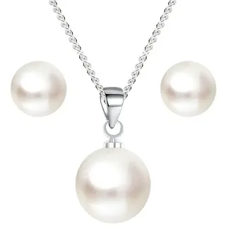 LÖB Ohrring und Ketten Set 925 Silber Halskette Ohrstecker Set Tropfen Perlen Anhänger Schmuckset (Geschenke für Frauen Beste Freundin Mutter Mama Damen Ehefrau sie zum Geburtstag Ostern Muttertag Muttertagsgeschenk, Inkl. Schmuckbox), Perlenohrringe Kette Brautschmuck Ohrringe Perlenohrstecker Rund Weiß silberfarben|weiß