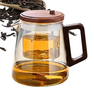 Bkljkf Gla -Teekanne mit Infuser, Glas -Teekanne mit Filter, Holzgriff Glas Teekanne mit Sieb, Herd blühen Topf Teehersteller Hitzebeständig für Wohnzimmer Arbeitsplatz