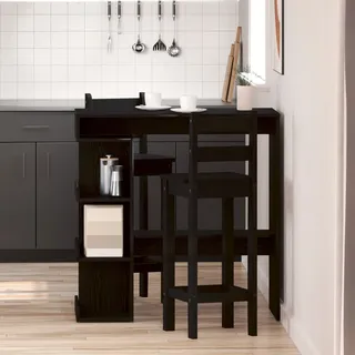 vidaXL Schwarzer Eichen-Bartisch mit Stauraum, 100x50x101,5 cm