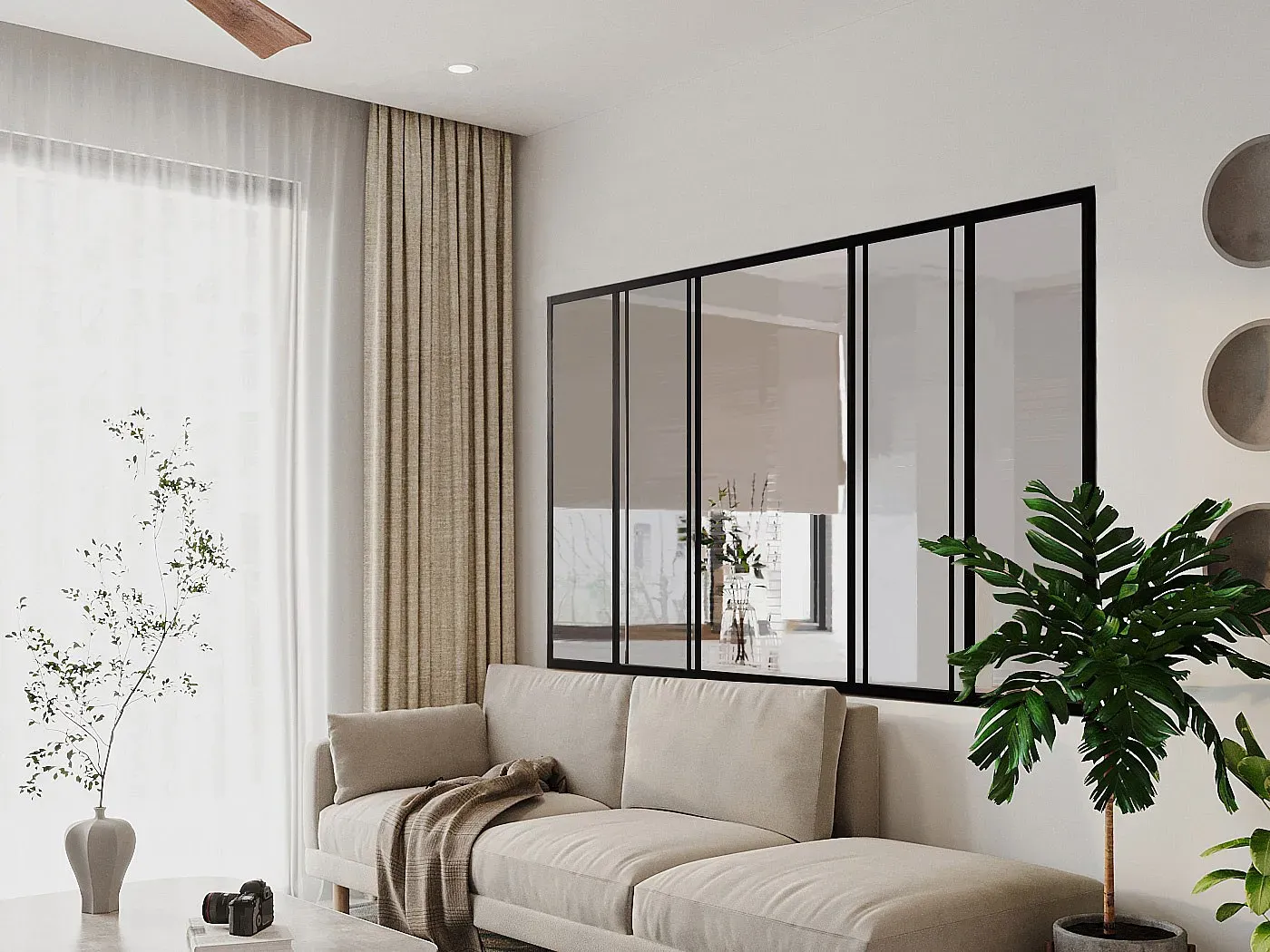 Schiebe-Innenfenster aus pulverbeschichtetem Aluminium Schwarz 180 x 130 cm (B x H) – RAVENA