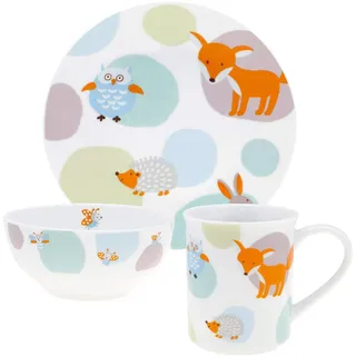 Puresigns WOODY Kindergeschirr Set 3-teilig – Waldtier-Design in Pastellfarben – Teller, Tasse & Müslischale – Ideal für Jungs & Mädchen – Perfektes Kindergeburtstagsgeschenk