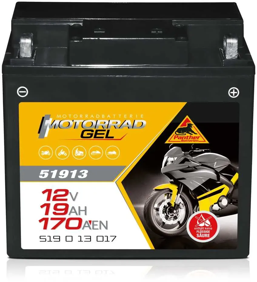 Panther Motorrad Gel 51913 12V 19Ah 170A (EN) ETN 519 0 13 017, DIN 51913, 61212346800 Bleiakku AGM Blei Gel Akku