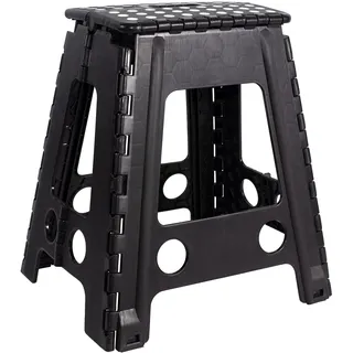 JeVx Klapphocker für Küche oder Bad, hohe Stufe 45 cm, kleine Treppe, rutschfest, für Kinder, Größe XXL, Sitzbank für Erwachsene und Kinder, belastbar bis 130 kg, Schwarz