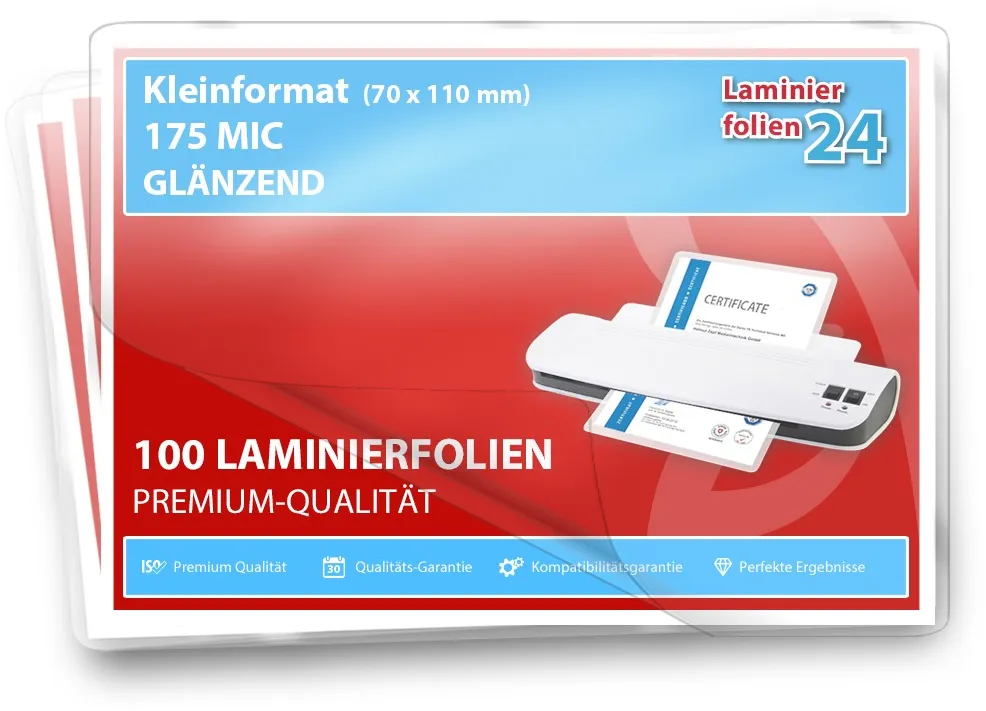 Laminierfolien Kleinformat (70 x 100 mm), 2 x 175 Mic, glänzend