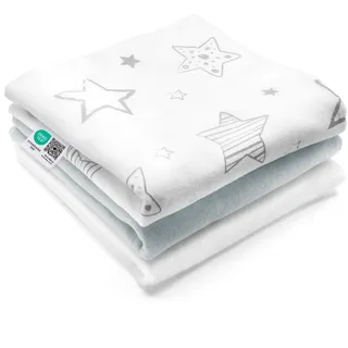 Makian Moltontücher Stoffwindeln Sterne - 3er Pack, 80x80 cm - weiche Baby Spucktücher aus 100% Baumwolle - Schadstoffgeprüft, Öko Tex Standard 100 - Weiß Grau