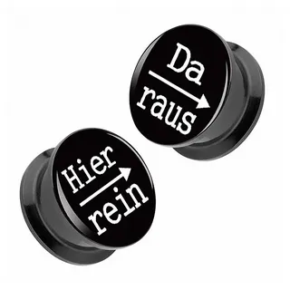 Taffstyle Plug 1 Paar Bild Motiv Ohr Tunnel Piercing Spruch - Hier rein, Da raus (Humorvolle Acryl Plugs im 2er-Set mit Spruch und Schraubverschluss) schwarz 16mm-1 Paar