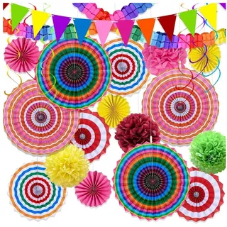 LuxusKollektion Dekoobjekt 24 Stück Partydekoration Girlande Pompons Sommerparty Mädchen