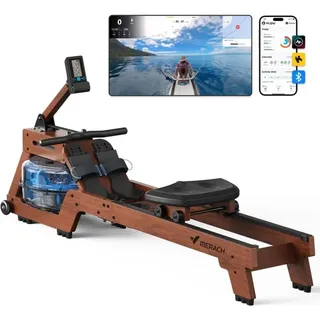 Merach - Wasser-Rudergerät – ergonomischer Sitz, Bluetooth-Monitor & Tablet-Halter, mit realistischem Wasserwiderstand