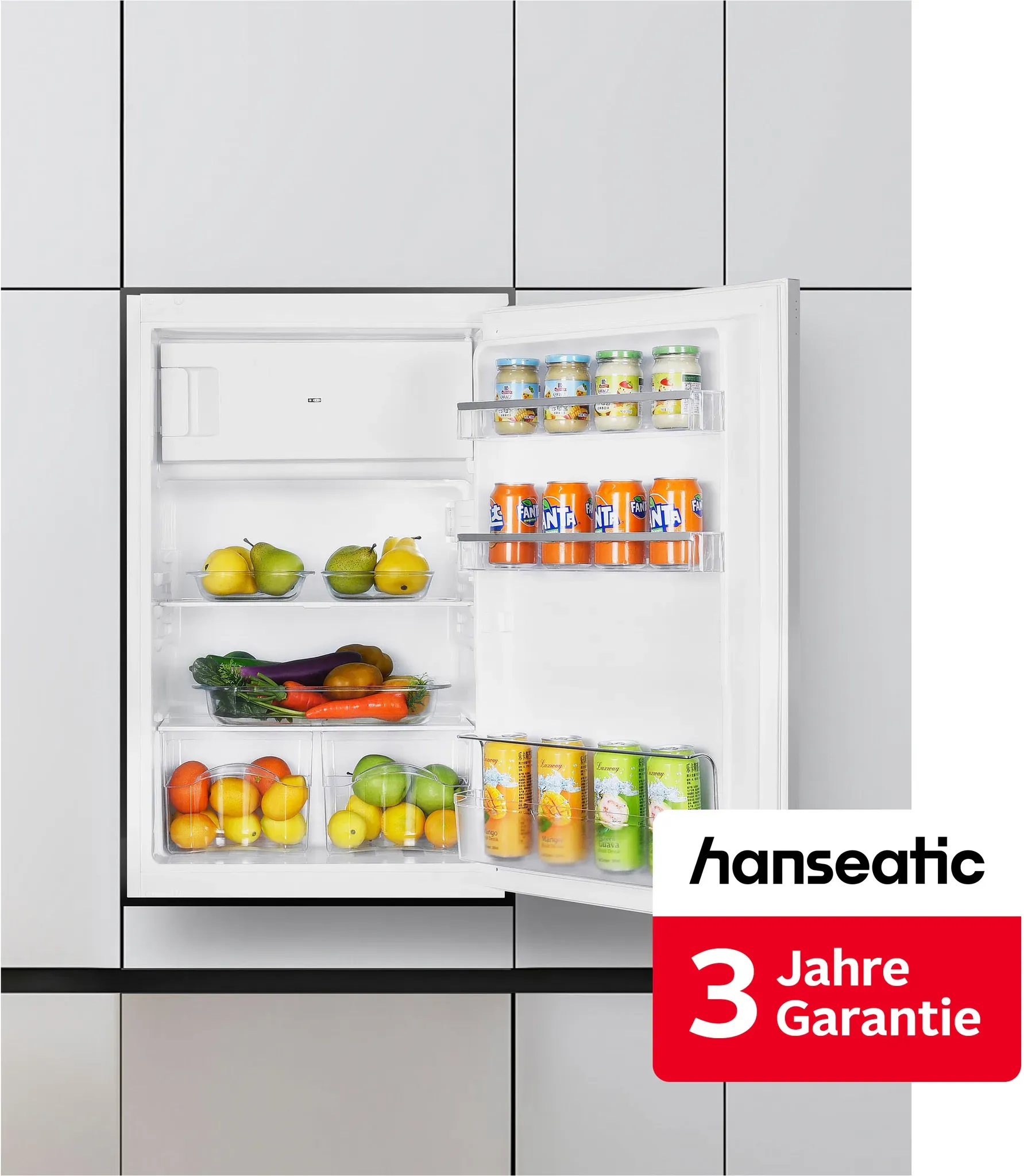 HANSEATIC Einbaukühlschrank "HEKS8854GD", Energieeffizienz: D, silber (weiß), Rechtsanschlag, wechselbar, Kühlschränke, inkl. 3 Jahre Herstellergarantie, Einbaukühlschrank