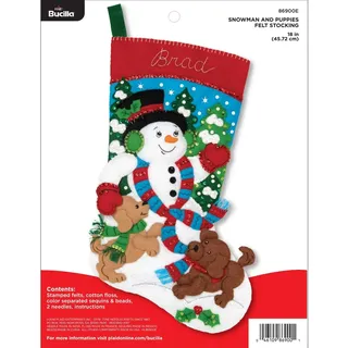 Bucilla Weihnachtsstrumpf-Set mit Filzapplikation, 45,7 cm, Schneemann und Welpen