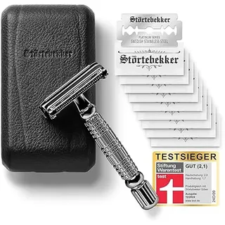 Störtebekker Shaving Accessories Störtebekker® Premium Rasierhobel Herren Hamburg - Rasierset mit 10 Rasierklingen & Leder-Etui - Nassrasierer Herren inkl. Reise-Etui mit Spiegel - *TESTSIEGER* Stiftung Warentest (12/2024)