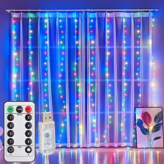 MasterLED LED Lichtervorhang 3x3m - 300 LED - RGB Farbwechsel - Fernbedienung - 8 Modi - zuschneidbar - IP44 Innen - USB