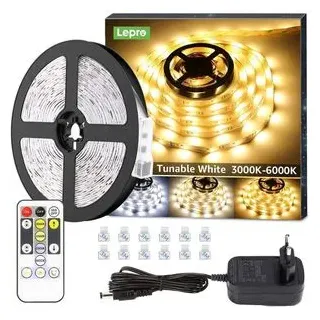 Lepro LED Strip Dimmbar 10M, LED Streifen 600 LEDs Warmweiss bis Kaltweiss, Weiß Band Lichterkette, Lichtleiste, Superhell Warmweiß Kaltweiss DIY Lichtband Leiste, Kette Stripes für Küche Deko