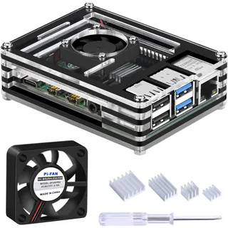 GeeekPi Acrylgehaeuse Raspberry Pi 4 Model B Luefter Kuehlkoerper 9 lagig klar